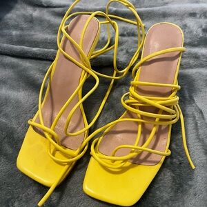 Yellow lace up heels